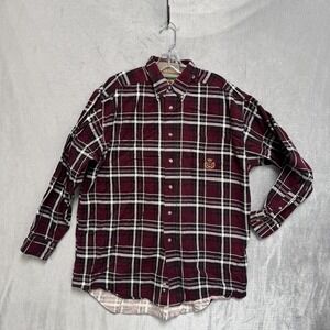 Ivy‎ Crew Shirt Mens Large Red Plaid Flannel Button Down Embroidered Logo Crest